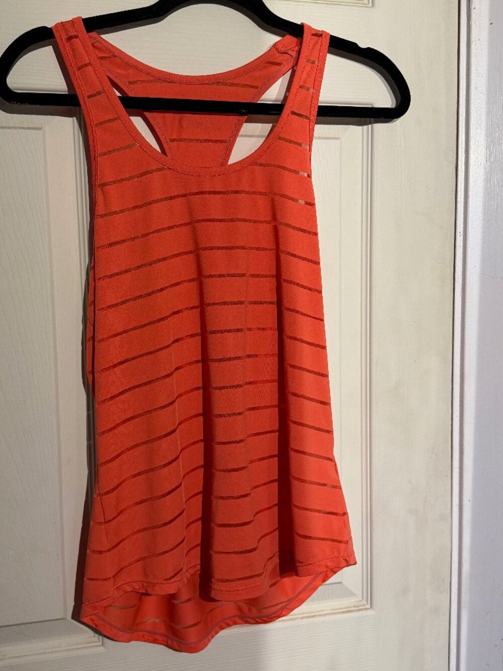 ZYIA Active Orange Coral Sheer Stripe Racerback Workout Tank S